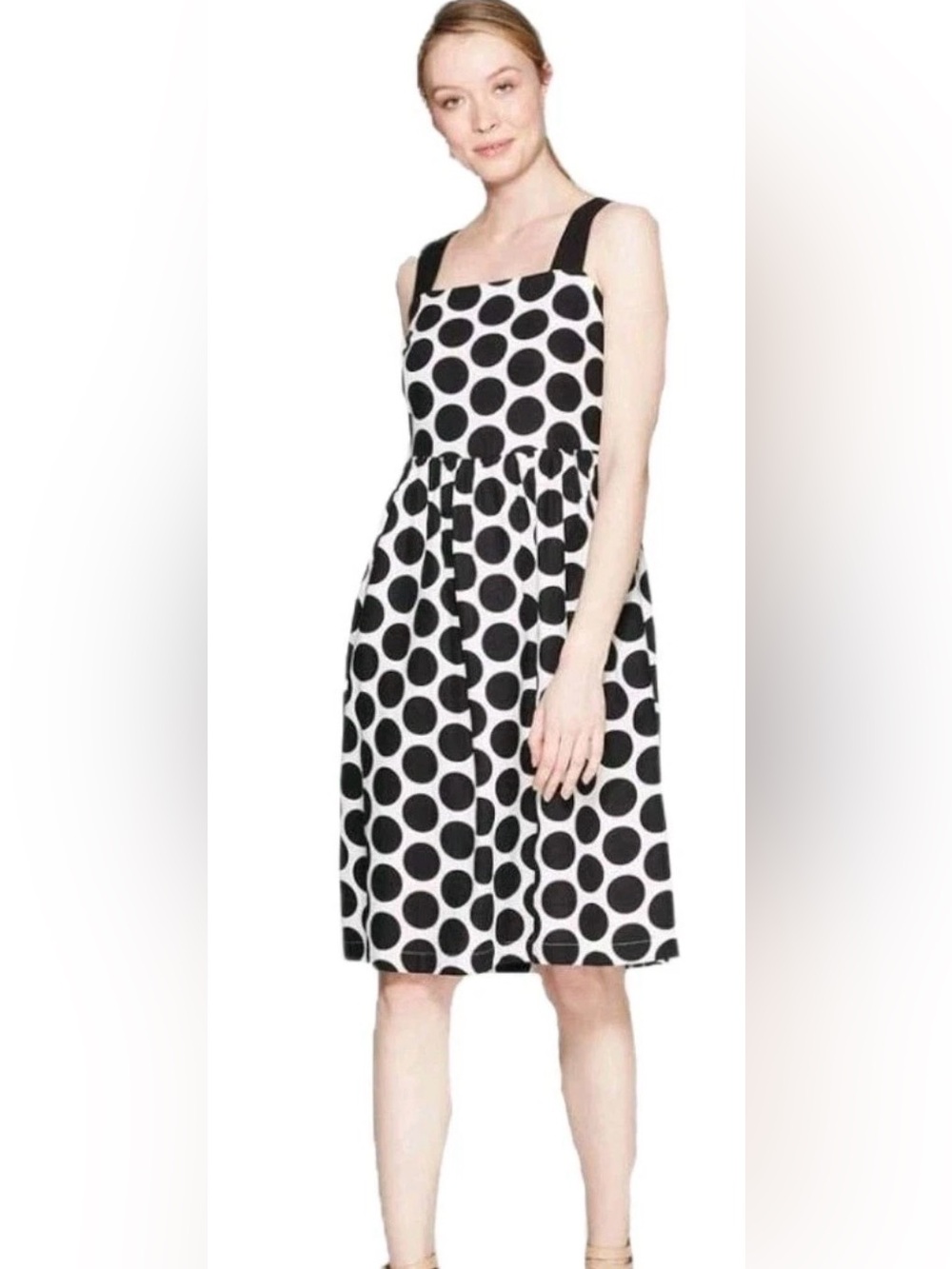 Who What Wear black white polka dot linen-blend sundress straps size L